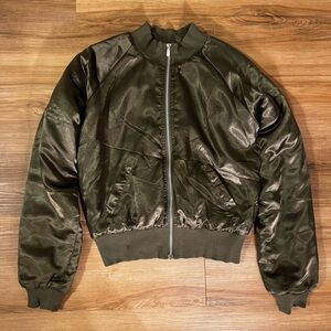 LF Stores Army Green Satin Bomber Jacket